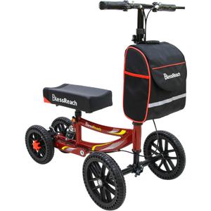 Knee Scooter, 300lbs Capacity, 13" Big PU Seat, Disc Brake Knee Walker, All Terrain Foldable Knee Scooter Walker with Bag for Foot Injuries Compact Crutches Alternative (Burgundy)
