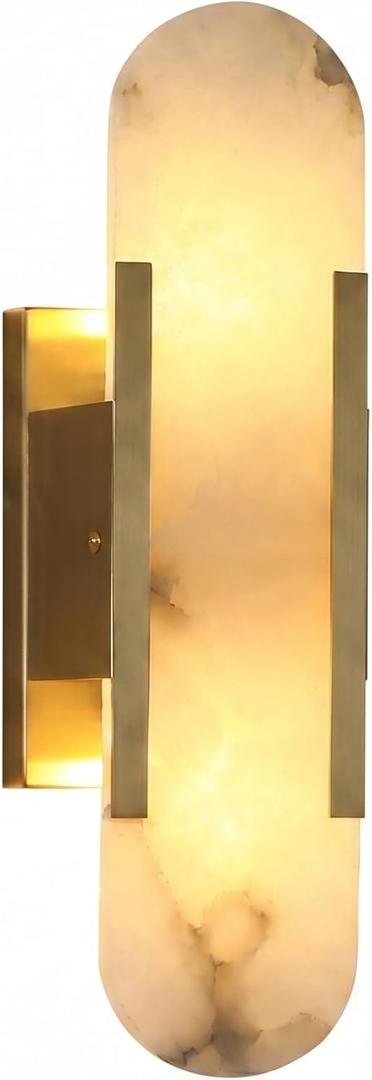 Alabaster Wall Sconce, Gold Dimmable Wall Light, Plug-in/Hardwired for Living Room Bedroom Bathroom