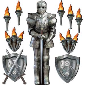Honoson 10 Pcs Medieval Party Decorations 6 Feet Jointed Suit of Armor Knight Cut Out Castle Decorations Medieval Shield Photo Prop for Castle Renaissance Knight Party Wall Decor Supplies