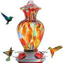 Birdkiss Hummingbird Feeder, Hand Blown Glass Hummingbird Feeders for Outdoors, Never Fade, 28 Fluid Ounces, 4 Feeding Metal Stations, Garden Backyard Decorative, Present for mom(Rainbow)