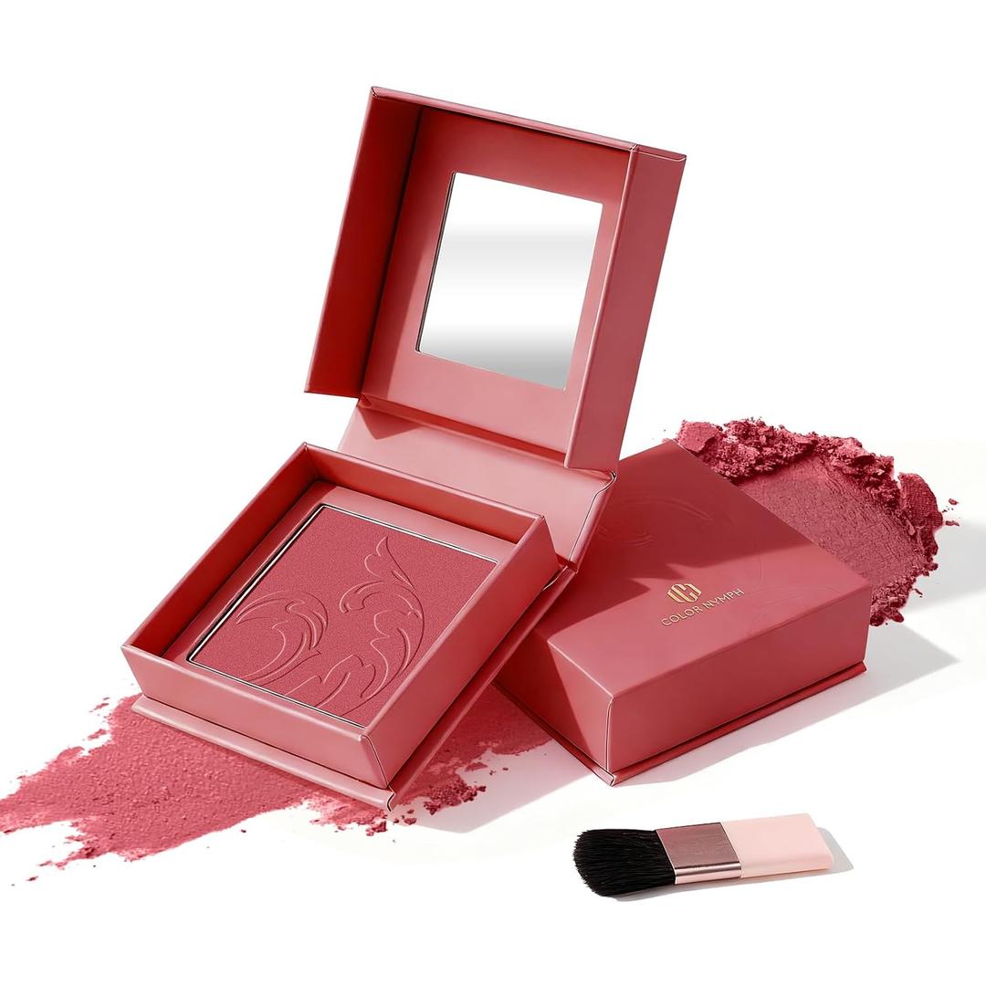 Color Nymph Powder Blush Makeup, Matte Red Blush with Brush, Natural Lightweight Finish, Smooth, Blendable & Long-Lasting, Gentle Formula for All Skin, Cruelty-Free & Vegan - 03# Eos