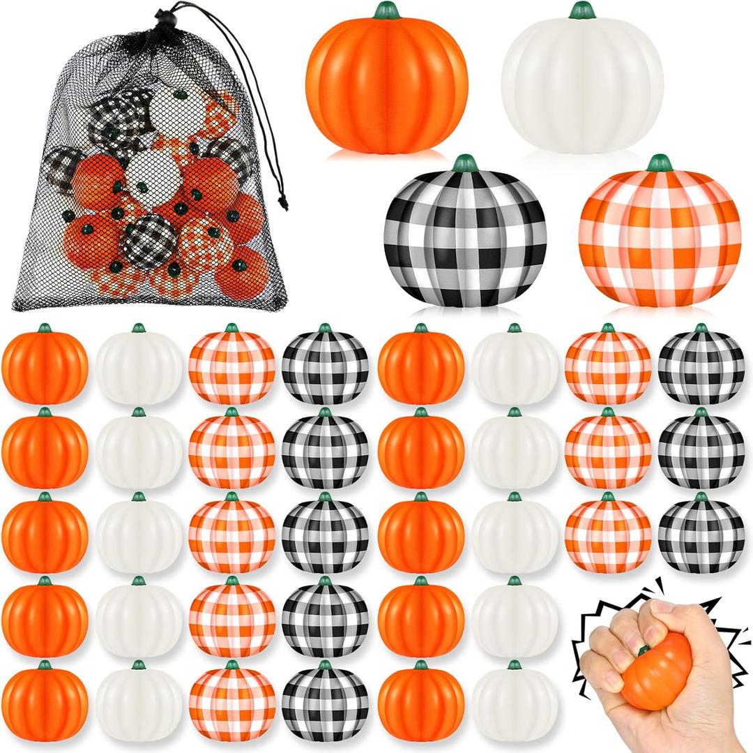 Leyndo 72 Pcs Thanksgiving Pumpkin Stress Balls Bulk Stress Relief Mini Foam Squeeze Ball Halloween Party Favors with Storage Bag for Bag Fillers Carnival Reward