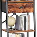 Furologee 4 Tier Ladder Shelf, Narrow Ladder Bookshelf with Drawer, Modern Freestanding Bookcase, Storage Shelves Organizer for Bathroom,Kitchen,Bedroom,Living Room,Rustic Brown (4-Tier, Rustic Brown)