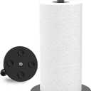 VEHHE Black Paper Towel Holder Countertop, Stainless Steel Paper Towel Holder Stand with Weighted Base Suction Cups for Kitchen Bathroom