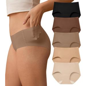 SHARICCA Womens Seamless Underwear No Show Hipster Panties Invisible Lightweight Nuage Bikinis Briefs Microfiber Pack (Medium, 5p - Soft Browns & Nudes)