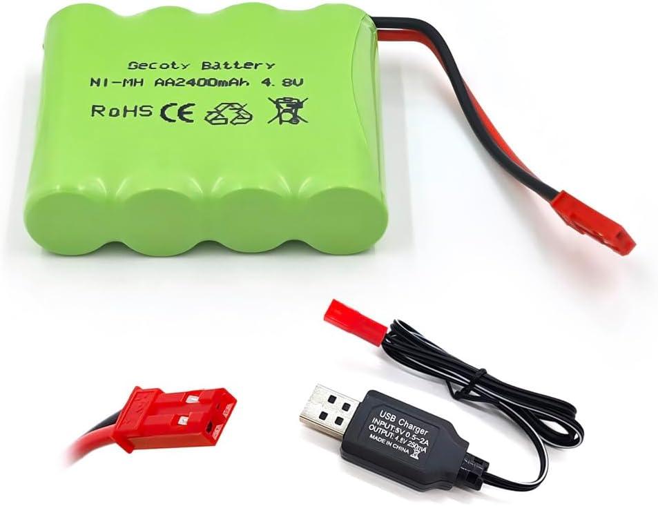 4.8v Battery Pack, 2400mAh Nimh AA Rechargeable RC Battery with Charge Cable for Trucks RC Cars JST Plug