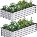 2PCS 4x2x1FT Galvanized Raised Garden Bed, Galvanized Planter Raised Garden Boxes Outdoor, Large Metal Raised Garden Beds for Vegetables-Silver
