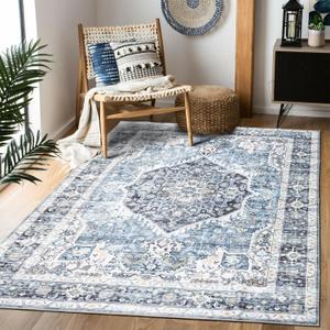 Area Rug 35, Vintage Boho Rug, Ultra-Soft Low Pile, Washable, Non Slip, Stain Resistant Printed Carpet for Living Room Bedrooms Playroom Office Kitchen, Light Blue