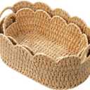 Coeusy Paper Rope Scalloped Basket Set of 2,Woven Storage Baskets for Shelves,Laundry,Towels,Clothes,Books,Toys,Cute Decor Baskets for Organizing,Natural Color