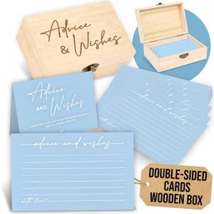Advice and Wishes Cards Box - 50 Pcs Blue Wedding Advice Card for Bridal Shower, Baby Shower Advice Cards, Double Sided Advices and Well Wishes Box for Graduation, Christmas, Birthday Party