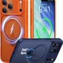 CASEKOO Orange for 17 Pro Max Case with 360 Spin Magnetic Stand [Camera Protection] [18FT Military Grade Protection] [Fit for MagSafe] Ring Grip Slim Matte 17 ProMax Case 6.9 Inch