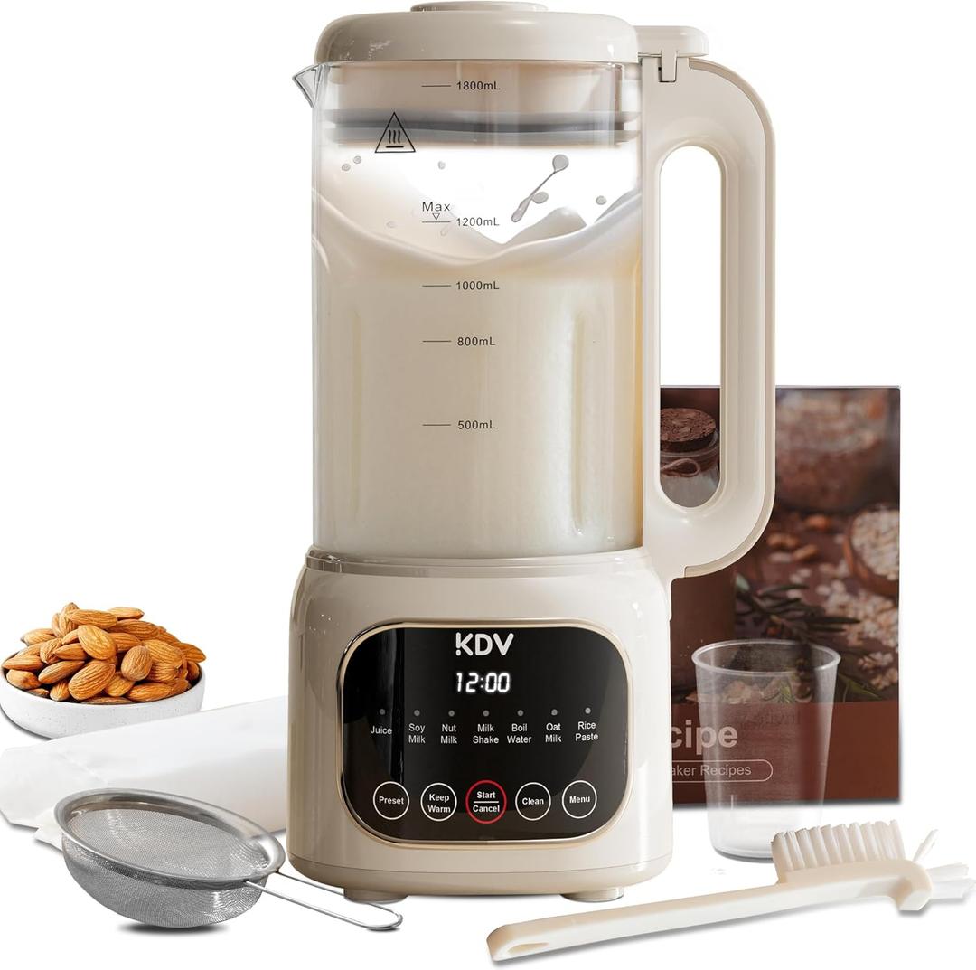 10 in 1 Nut Milk Maker Machine, Automatic Soy Milk Maker 60oz Blender for Almond, Oat, Coconut, Plant-Based & Non-Dairy Milks/Beverages with 24H Pre-Set Timer & 12H Keep Warm (White)