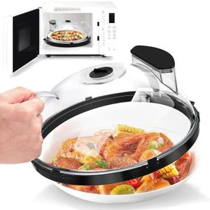 Microwave Splatter Cover with Water Steamer, 10 inch Clear Microwave Plate Cover for Food, Splatter Guard Microwave Lid for Microwave Oven, Kitchen Gadgets Accessories, Black