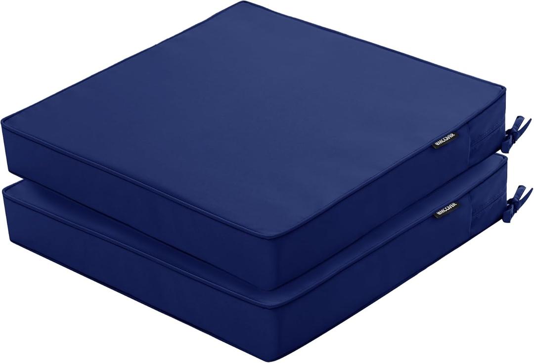 Comcaver Outdoor Chair Cushions 19 x 19 Inch Waterproof Patio Chair Cushions with Tie 5 Year Color Fastness Thick Outdoor Seat Cushion for Garden Lawn Patio Furniture Navy Set of 2