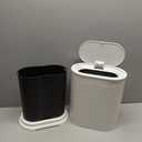 1.8 Gallon Bathroom Trash Can with Lid Press-Top, Small White Stainless Steel Garbage Can with Removable Inner Bucket, Slim Fit Narrow Spaces for Bedroom Office