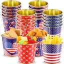 24 Pcs Labor Day Metal Bucket Bulk with Handle Tin Patriotic Pails Red White and Blue Buckets Gift Candy Snack Container for Labor Day Party Supplies 3.3'' W x 3.2'' H