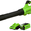 Greenworks 40V (120 MPH / 500 CFM) Leaf Blower, for damp autumn leaves, spring pollen, summer grass clippings, and winter debris across driveways, patios, Includes 2.5Ah Battery and Charger