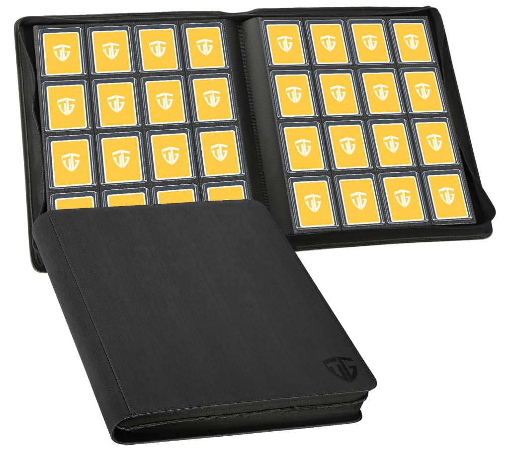 16 Pocket Toploader Binder,Holds 640 3”x4” Toploader Hard Cases,Sleeves Card Collection Binder,20 Double Sided Pages,Compatible with Trading & Sports Holder(Black)