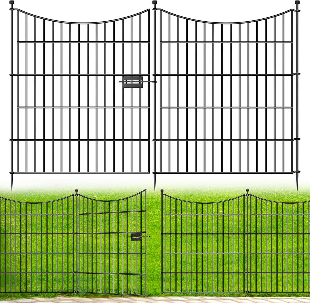 5 Panels Decorative Garden Fence with Gate, 32 in(H) X 12 ft(L) No Dig Dog Fence Animal Barrier Outdoor for Yard, Rustproof Metal Garden Edging and Borders, Temporary Fencing Stakes