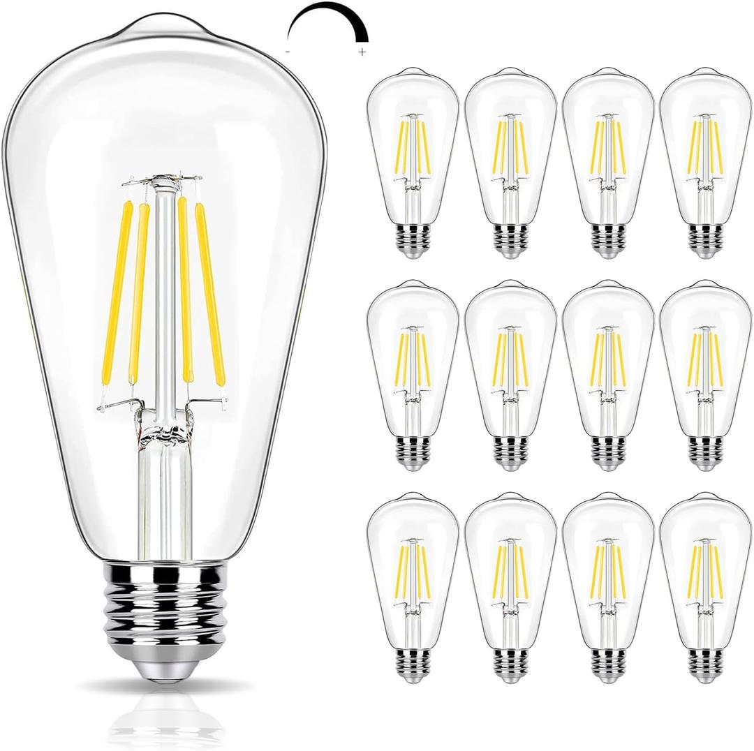 12 Pack 4000K Cool White Dimmable LED Light Bulbs 40W Equivalent, E26 Base Edison Bulbs 40 Watt, Vintage 4W LED Bulbs, Decorative ST19 Bulbs for Ceiling Light Fixtures