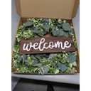 Sggvecsy 16in Artificial Eucalyptus Wreath with Welcome Sign Green Eucalyptus Leaf Wreath Greenery Wreath Round Leaves Wreath for Front Door Wall Window Festival Farmhouse Porch Patio Garden Decor