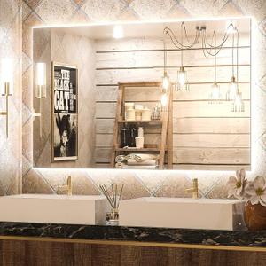 Keonjinn 48 x 30 Inch Backlit Mirror Bathroom LED Mirror, Bathroom Mirror with Lights 3 Colors Warm/Natural/White Anti-Fog Wall Mounted Dimmable Lighted Vanity Mirrors High Lumens(Vertical/Horizontal)