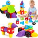 15 PCS Magnetic Foam Blocks, STEM Preschool Toys for Children, Magnetic Building Blocks for Toddlers, Kids Bath Toys and Montessori Sensory Toys, Birthday for Boys & Girls Age 3 4 5 6+