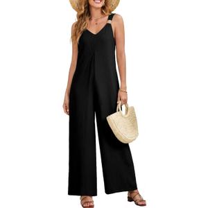 Acelitt Womens Sleeveless Wide Leg Jumpsuits with Pockets,S-XXL (Black, XXL)