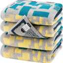 SEMAXE Hand Towels for Bathroom, 100% Cotton Towels with Hanging Loops, Soft and Absorbent, 4 Pack Hand Towel Set for Gym, Shower, Hotel, Spa and Kitchen, Colorful Towel - Checkered Collection