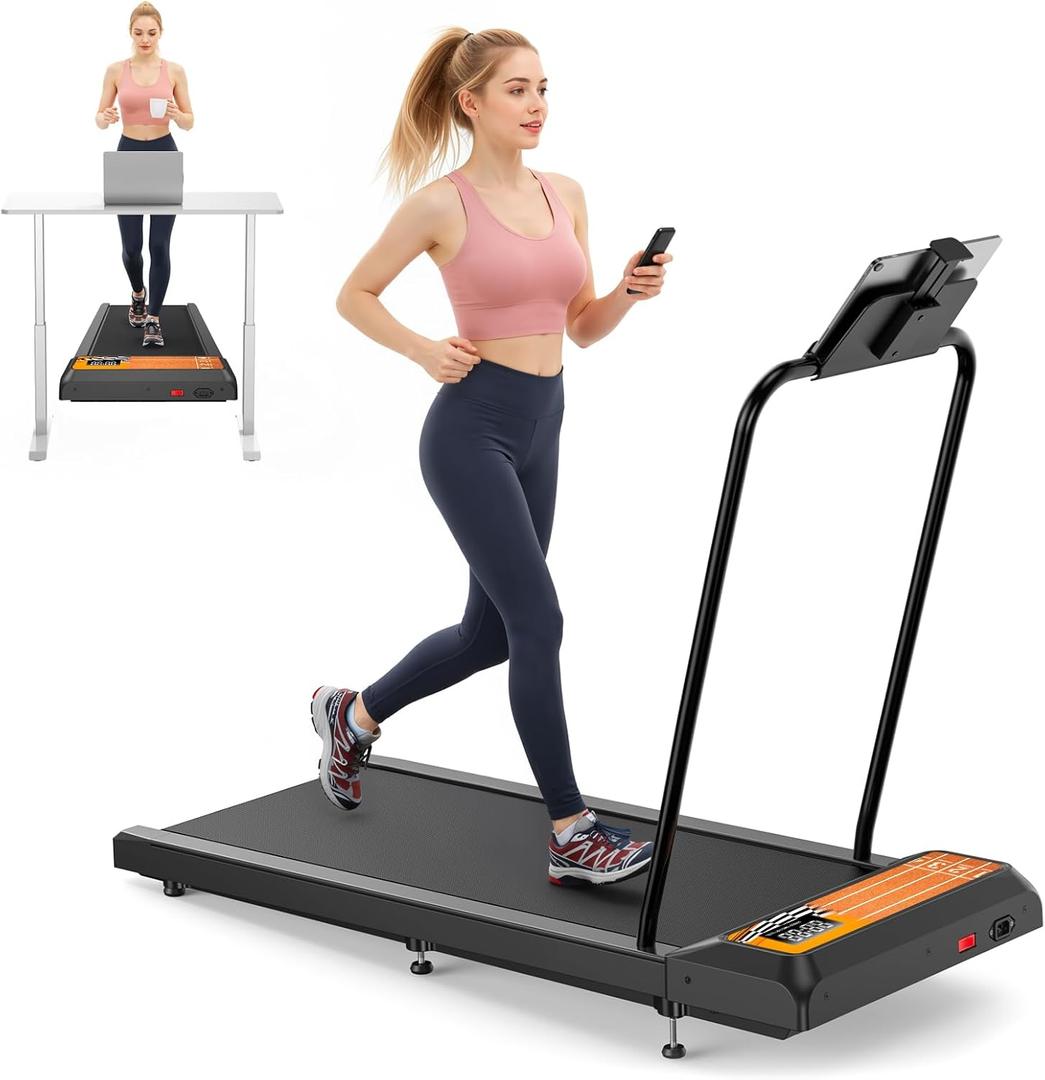 Treadmills for Home Small with 0%-8% Incline and APP Sync, Compact Under Desk Walking Treadmill Pad with Handle Bar Removable, Remote Control and LED Display, 2.5HP (Orange)