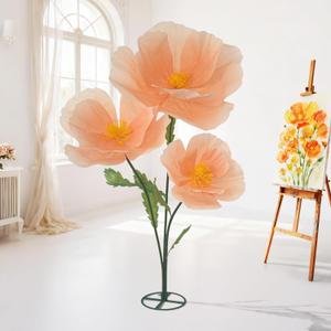 Giant Flowers for Decoration, 5.8 Ft Artificial Flower with Stem Base,Oversized Decor for Wedding Reception,Extra Large Floor Standing Floral for Bridal Shower, Party Backdrop (Light Orange)