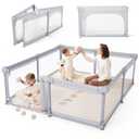 Sweeby Baby Playpen, 59x59 Inch Foldable Playpens for Babies and Toddlers with Gate, Large Playpen with Door Play Yard for Baby Fence Indoor and Outdoor Portable Play Pen, LightGray