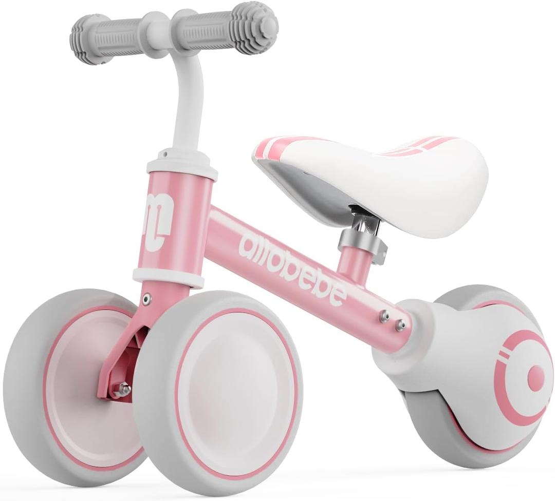 allobebe Baby Balance Bike, Cute Toddler Bikes 12-36 Months Gifts for 1 Year Old Girl Bike to Train Baby from Standing to Running with Adjustable Seat Silent & Soft 3 Wheels (Pink)