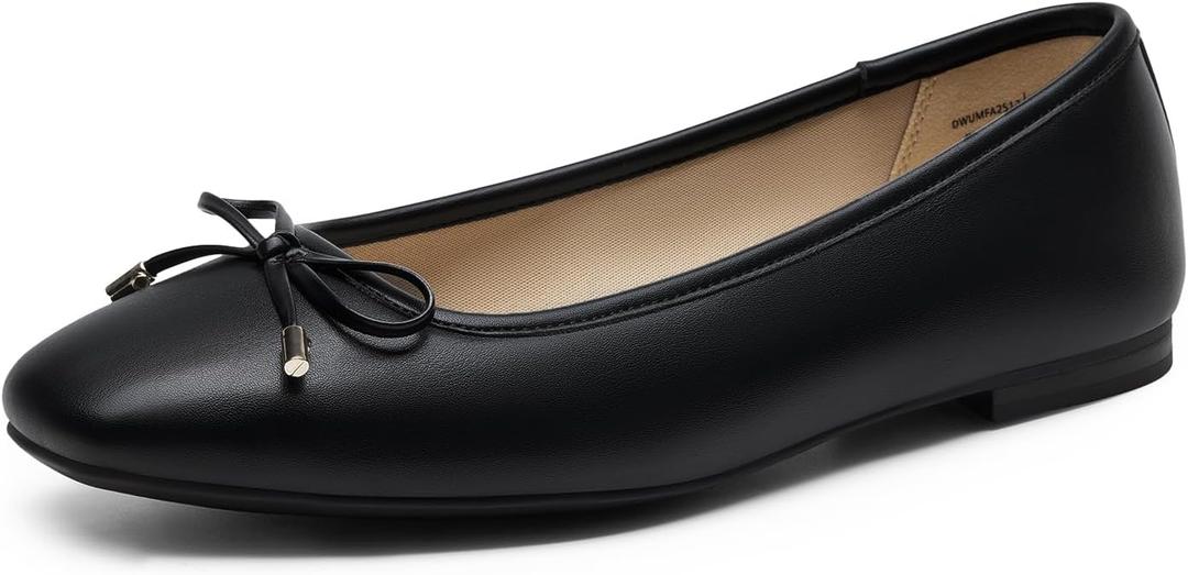 DREAM PAIRS Women's Flats Square Toe Ballet Flats Comfortable Casual Ballerina Flat Dress Shoes with Bow Suitable for Dressy Business Casual Work Office (8.5, Black)