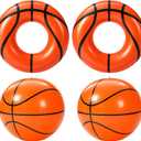 Soulchen 4 Pcs Basketball Inflatable Pool Floats Basketball Swimming Rings with 27" Inflatable Beach Balls Sports Theme Swim Tubes Rings for Adult Summer Sports Ball Decor Swimming Pool Beach Game