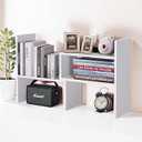 Cuteripe White Desk Organizer Shelf Wooden Desktop Bookshelf Adjustable Desktop Organizer Shelves Small Book Shelf for Office Desk Supplies Home Storage Natural Stand Decor (7*)