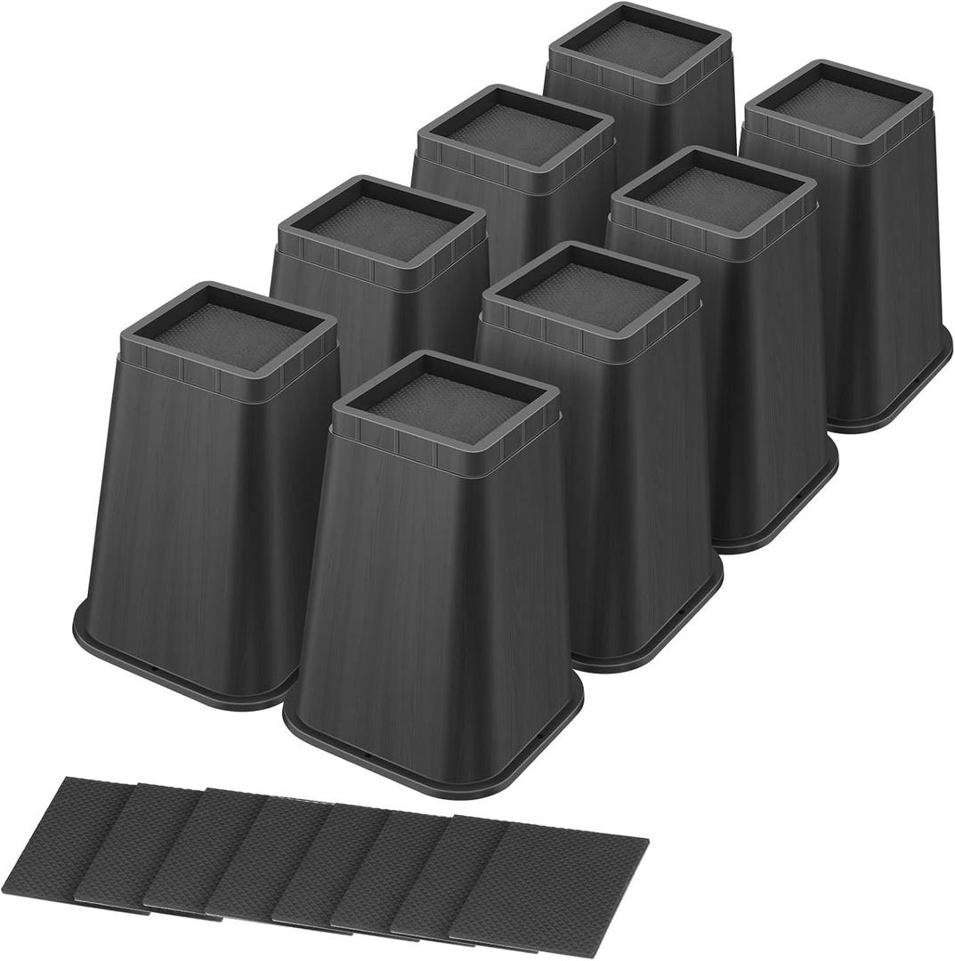 shouwuhho Bed Risers 8 Inch Heavy Duty, Furniture Risers Lifts 12" 8" 4" for Table, Desk Leg, Sofa, Couch, Adjustable Bed Frame Risers Supports Up to 6,000 Lbs, Black, 8 Pack