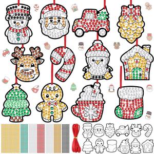 Gersoniel 36 Sets Christmas Window Art Suncatcher Kits, Diamond Art Craft Ornament Kits with Ropes, Gem Suncatcher Fun Gemstone Sun Catcher, Diamond Crafts Gift