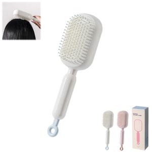 Retractable Cushion Massage Comb Brush, Pull Ring Cushion Massage Brush, Anti-Static Easy-Clean Massage Comb, Portable Travel, Smooth Clean Detangling Comb for All Hair Types(White)