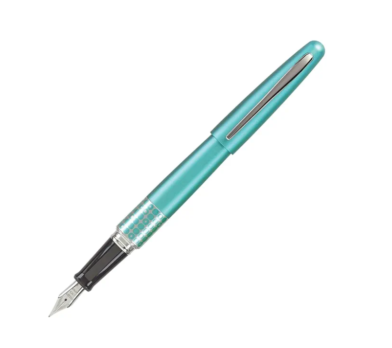 PILOT MR Retro Pop Collection Fountain Pen in Gift Box, Turquoise Barrel with Dots Accent, Fine Point Stainless Steel Nib, Refillable Black Ink (91436)