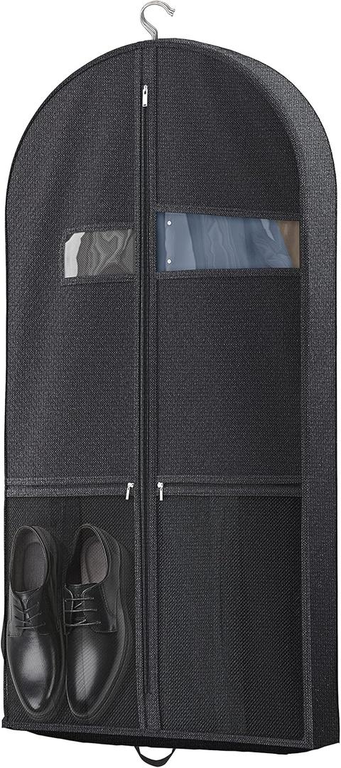 43" Travel Garment Bag with Accessories Zipper Pocket, Heavy Duty Suit Bag for Suits, Tuxedos, Dresses, Coats, Black, 1 pack