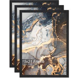 Fxojyvo Engineered Wood 15x21 Picture Frame Set of 3, Black Frame for 15 x 21 Inch Picture Poster Photo, Light Weight 15 by 21 Frame with Wood-grain for Wall - 3 Pack/Black/15 x21