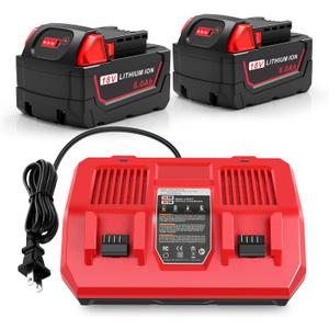 2Pc 6.0Ah 18V for Milwaukee M-18 Battery WK18 N18-N14 Charger Compatible for Milwaukee 18v Battery and Charger Combo Fast Charging for 48-11-1850 48-11-1860 48-11-1820 48-11-1840 48-11-1830 48-11-1870