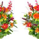 Admired By Nature 2pcs of 30 Stem Artificial Flowers Morning Glory & Ranunculus Bush Spring Faux Flower Arrangement for Indoor Wedding Home Decor, Cemetery Decorations, Beauty Orange Yellow Kiwi (Large, Bt/Or/Yw/Kw-dahlia)