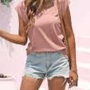 Womens Cap Sleeve T Shirts V Neck Casual Tops Oversized T-Shirt Summer Trendy Lightweight Loose Fit Basic Tees (Pink, XXL)