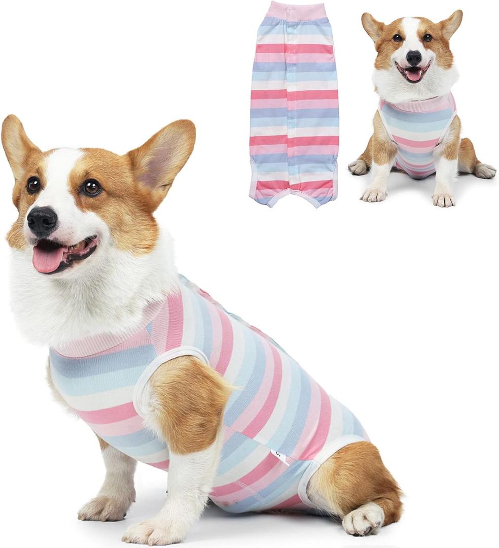 Recovery Suit for Dogs Dog Onesie for Surgery, Dog Surgery Recovery Suit for Small Medium Dogs, E-Collar Alternative After Surgery Wear Anti Licking Abdominal Wounds Pet Surgery Recovery Suit (M Chest 14" Neck 9" Weight 5-9 lb, Pink)