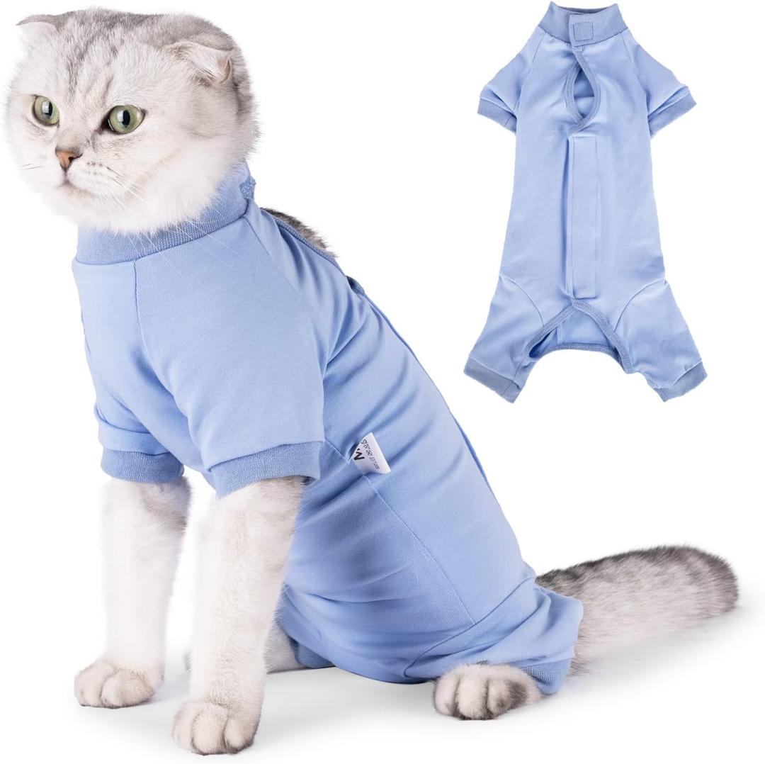 LIANZIMAU Cat Surgical Recovery Suit Professional for Male Female Dog Abdominal Wounds Cone E-Collar Alternative Anti-Licking Pet Surgical Recovery Pajama Suit Soft Fabric Onesie for Cats (L(Pack of 1))