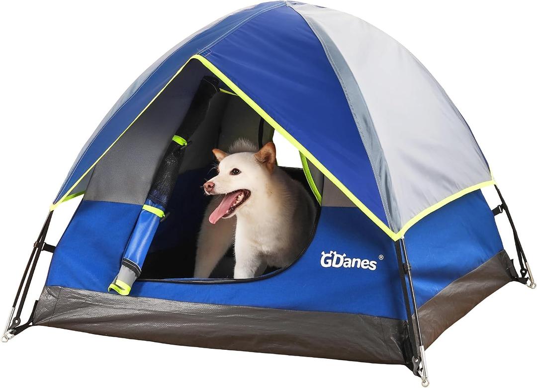GDanes Blue Dog Tent, Portable Indoor/Outdoor Dog Bed with Soft Pad | 42 x 42 x 32 Inch, Large Dogs House, Removable Plush Microfiber Mat, Ground Stakes, Lightweight, Easy to Assemble & Pack 