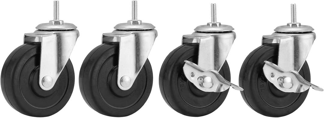 Wheels for Shelves Heavy Duty, 3 inch Casters for Wire Shelving, Stems 1/4" - 20 x 1 Thread Shelf Caster Wheels, 1/4-20 Casters Set of 4, Stem Caster Wheels