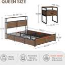 KISLOT 3PCS Bedroom Set with Storage, Industrial Bed Frame, Walnut, Queen